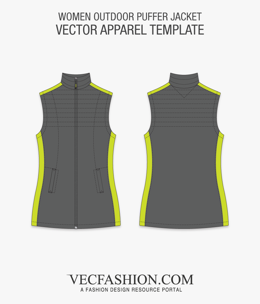 Outdoor Puffer Template Vecfashion - Round Neck Black Shirt Template, HD Png Download
