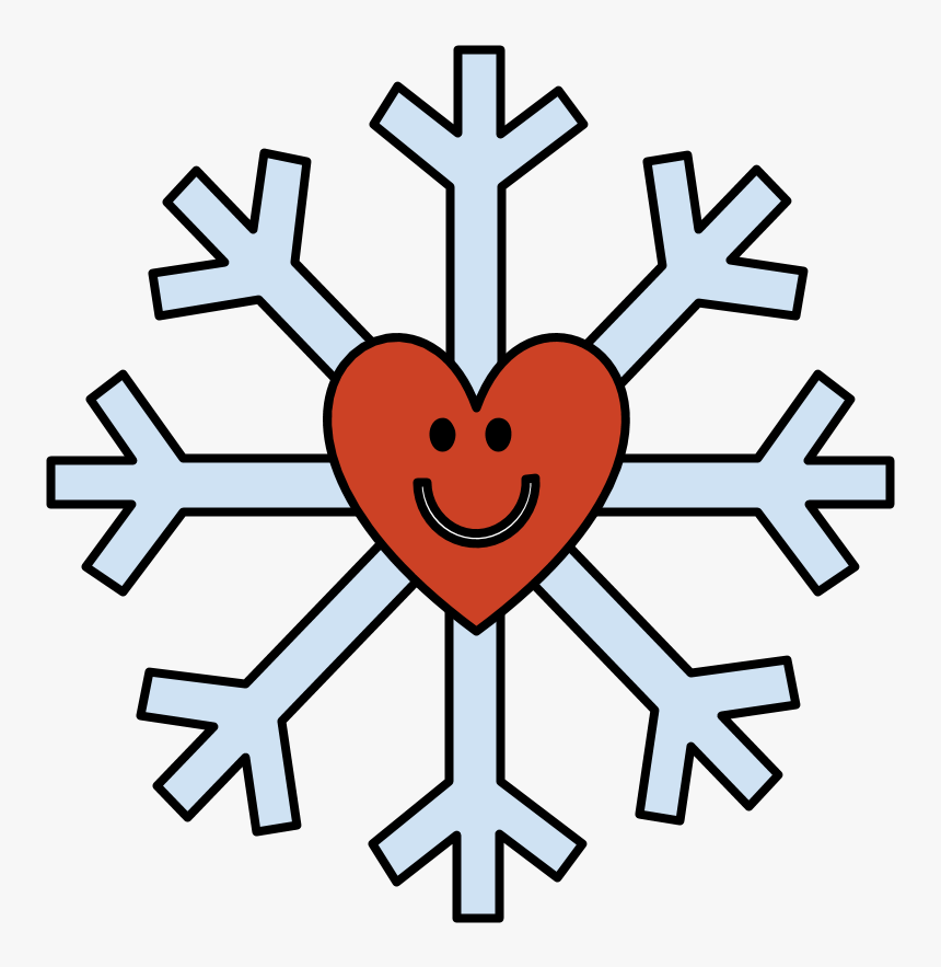 Snowflake, Smiley Face, Heart, Red - Snowflake With A Face Clipart, HD Png Download