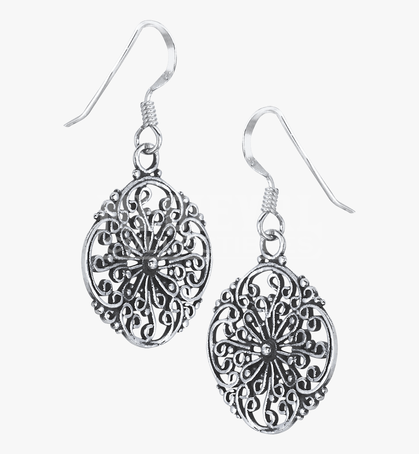 Sterling Silver Scrollwork Flower Earrings - Earrings, HD Png Download