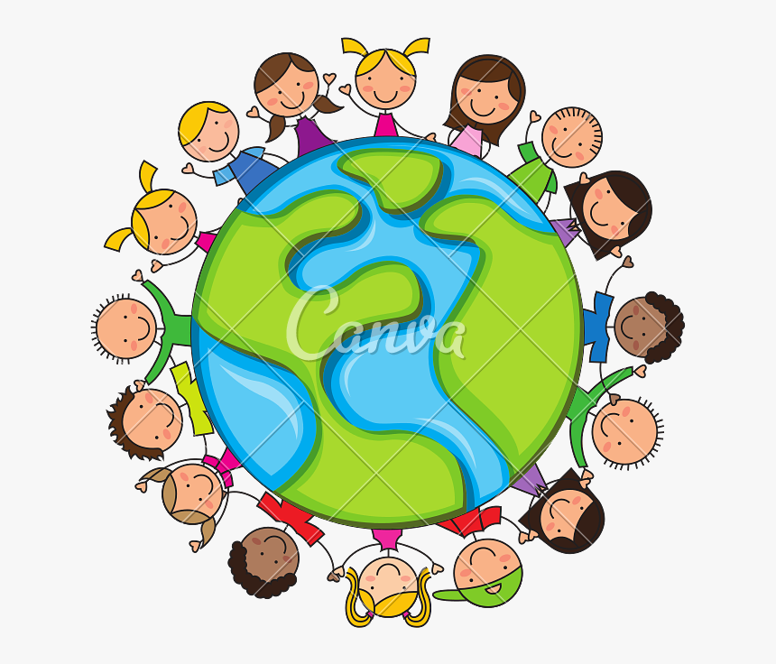 Cartoon Kids Icon - World Surrounded By People, HD Png Download