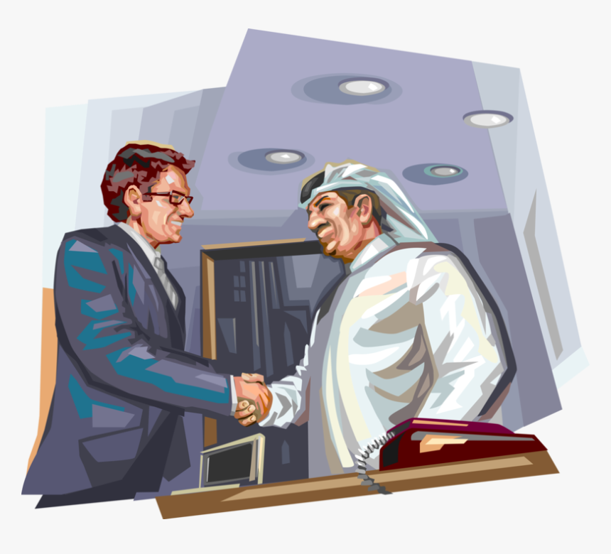 Vector Illustration Of Western Businessman Shaking - Arab Man Shake Hand Illustrator, HD Png Download