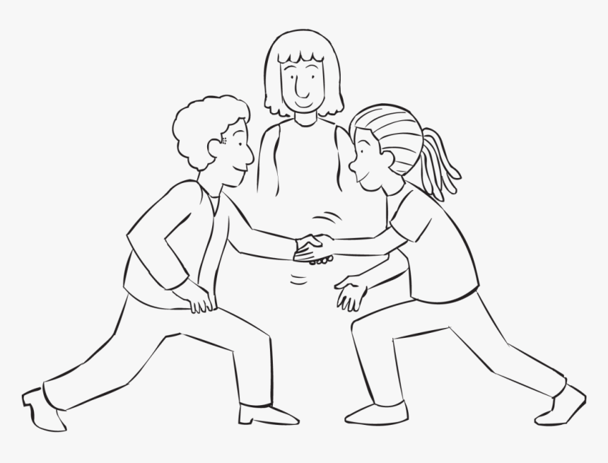 Two People Step Forward On One Leg To Shake Hands, - Line Art, HD Png Download