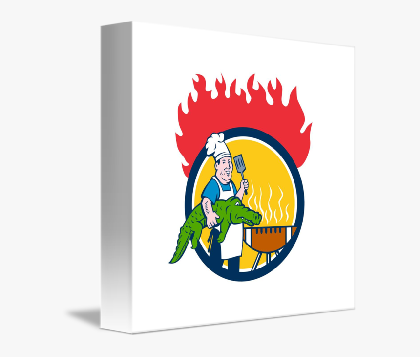 Chef Alligator Spatula Bbq Grill Fire Circle Carto - Illustration, HD Png Download
