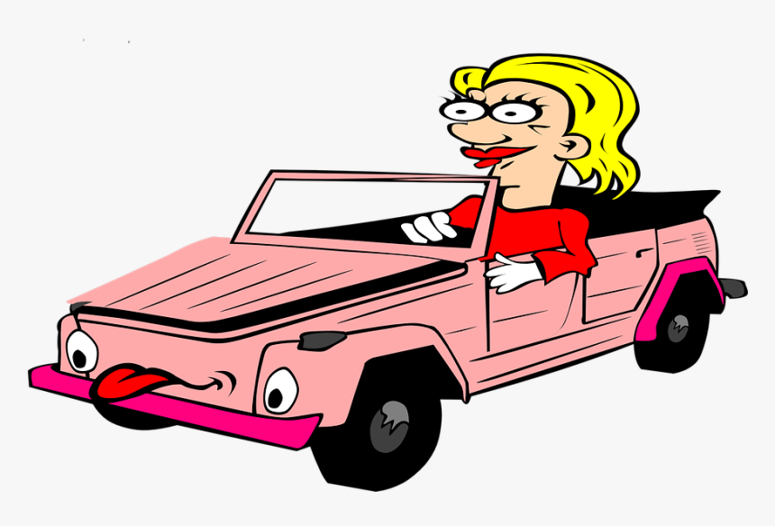 Cabriolet, Cartoon, Blond Woman, Tongue, Pink - Drive Off Phrasal Verb, HD Png Download