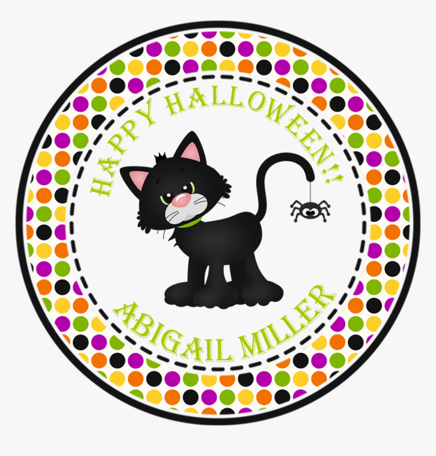 Black Cat Halloween Stickers Or Favor Tags - Circle Happy Halloween Png, Transparent Png
