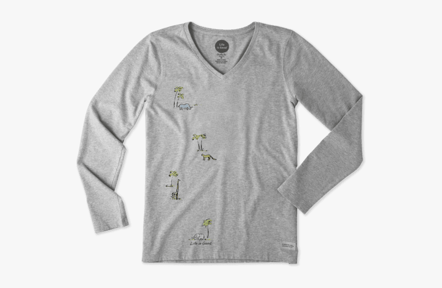 Women S Tiny Animal Print Long Sleeve Crusher Vee - Long-sleeved T-shirt, HD Png Download