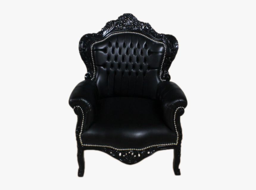 Big Baroque Armchair Black Frame, Black Leather - Armchair Black, HD Png Download