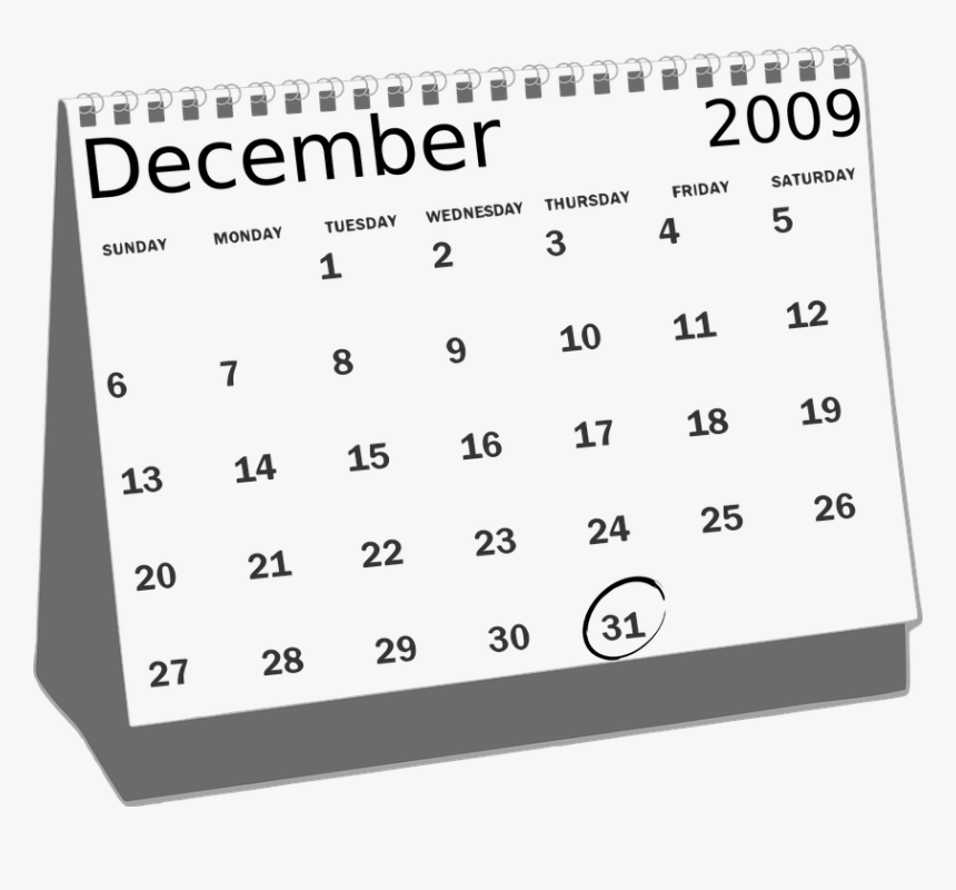 Calendars, Dates, 2009, Year, December, Months, 31st - Calendar Clipart Black And White, HD Png Download