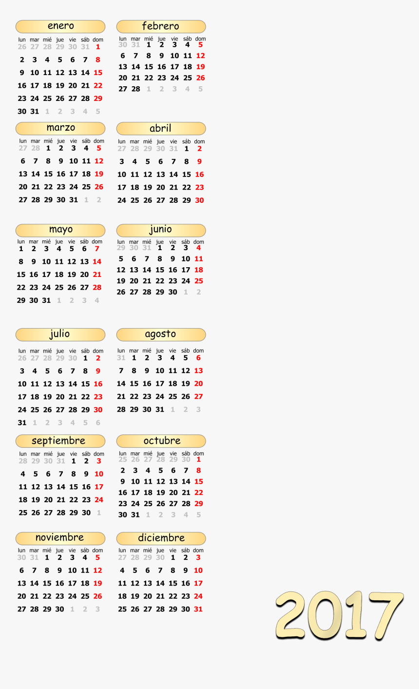 Calendarios Png 2017, Transparent Png