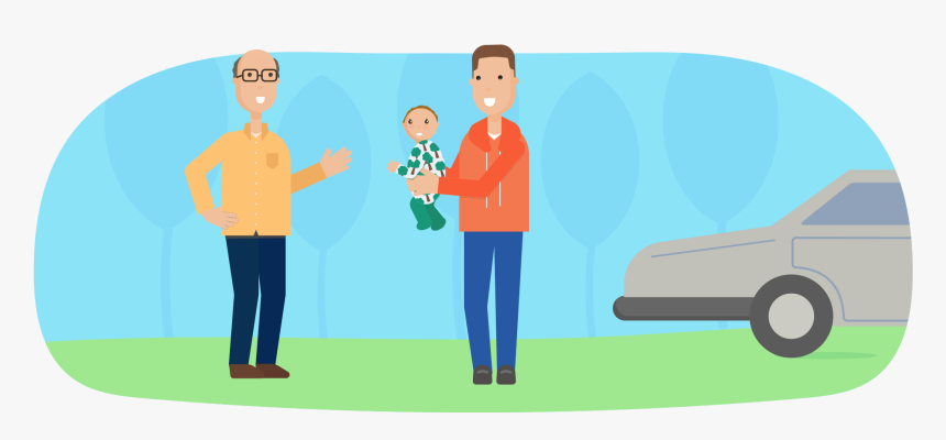 Father Taking Infant To Their Grandfather For Babysitting - Cartoon, HD Png Download
