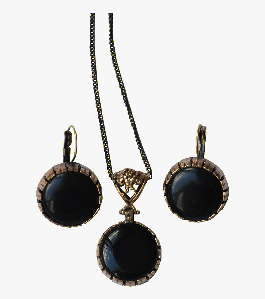 Earring And Neckless Set Of Bronze With Onyx - Locket, HD Png Download