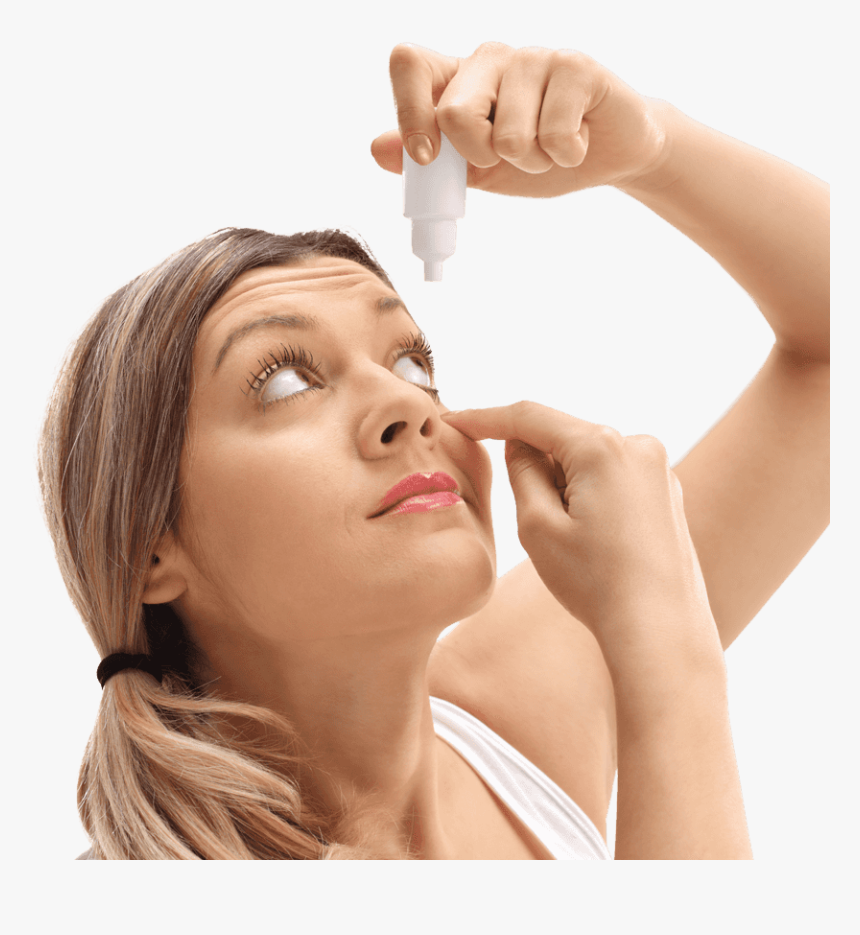 Woman Administering Drops Into Her Eyes - Girl Using Eye Drops, HD Png Download