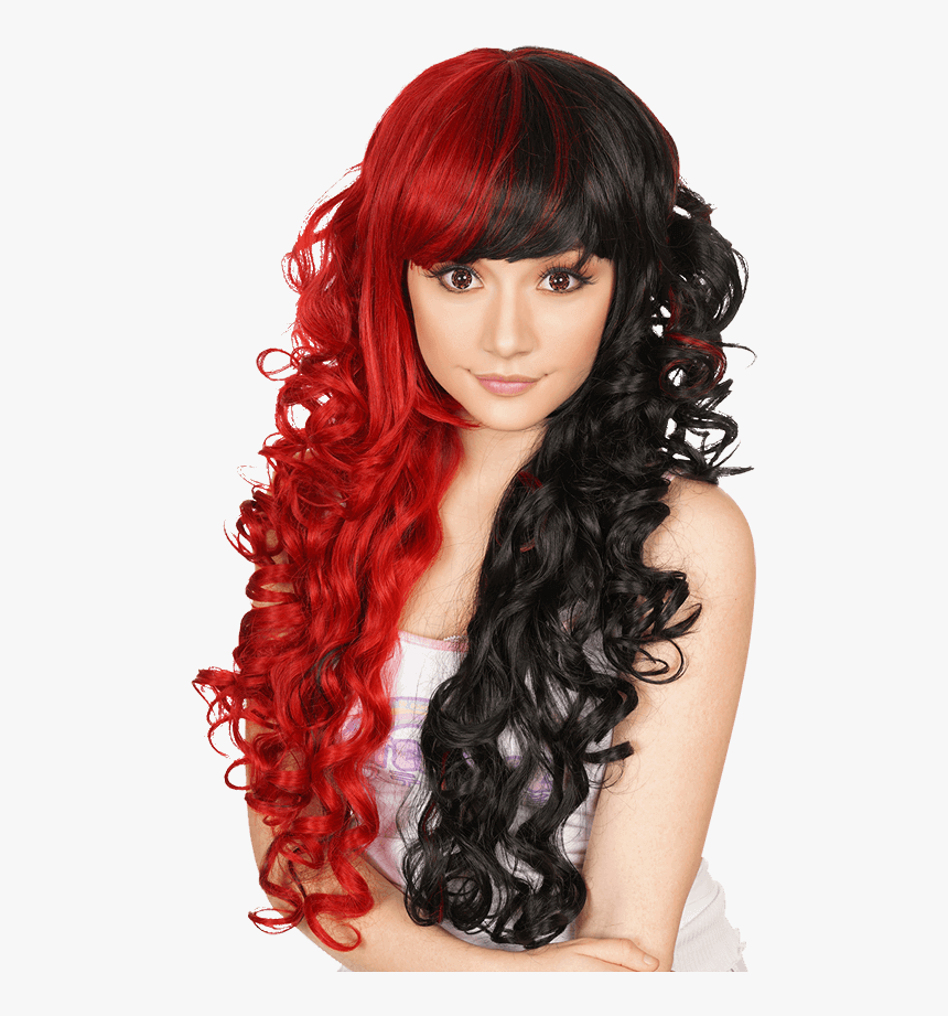Split Red And Black Wig - Harley Quinn Wigs, HD Png Download