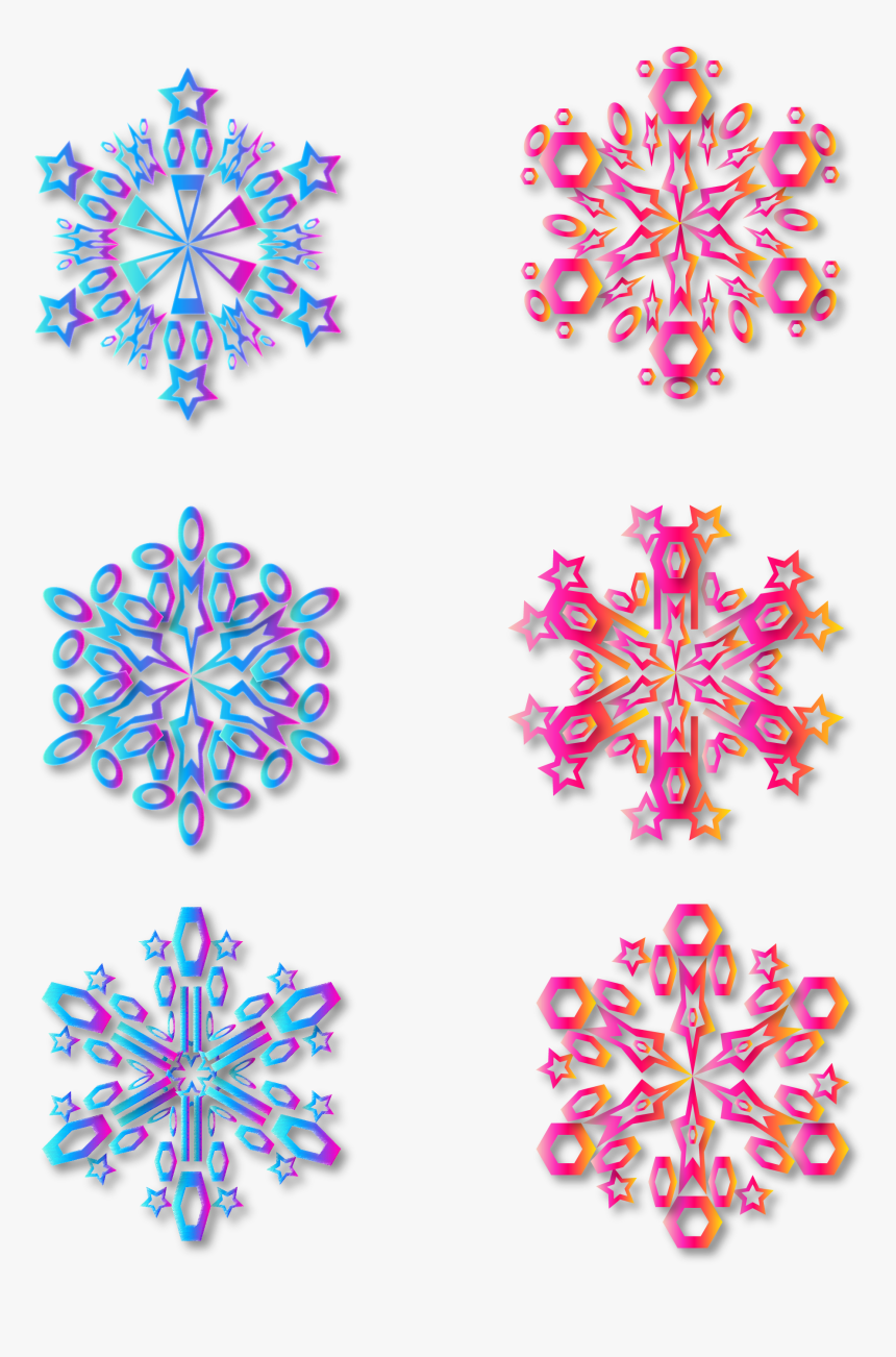 Transparent Colored Snowflakes Clipart - Motif, HD Png Download