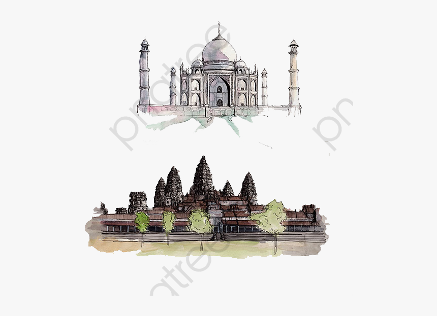 Cambodia Taj Mahal India - Angkor Wat Watercolor, HD Png Download