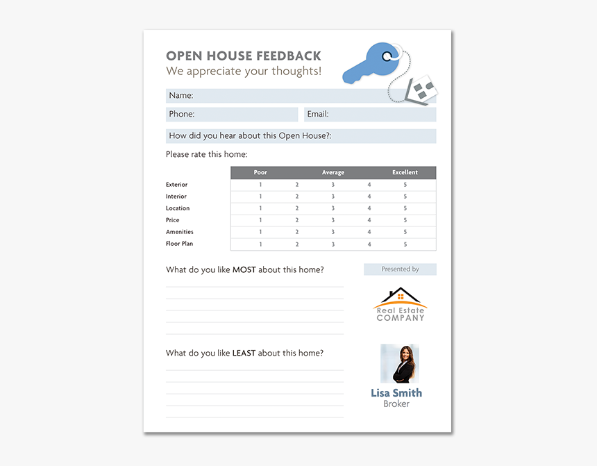 Real Estate Terminology Class Img-responsive - Printable Realtor Open House Feedback Form, HD Png Download