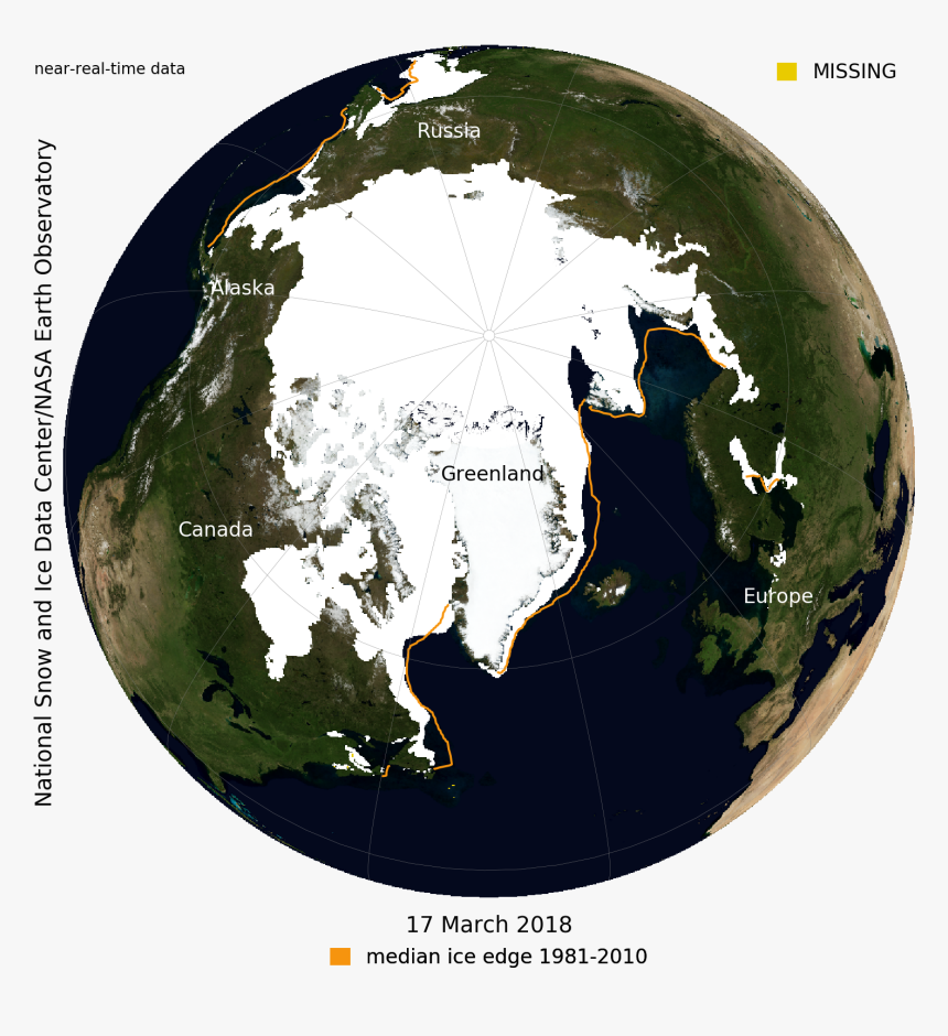 Sea Ice Extent Global 2015 April 2 Nsidc With Anomaly - Maximum Arctic Ice Extent, HD Png Download