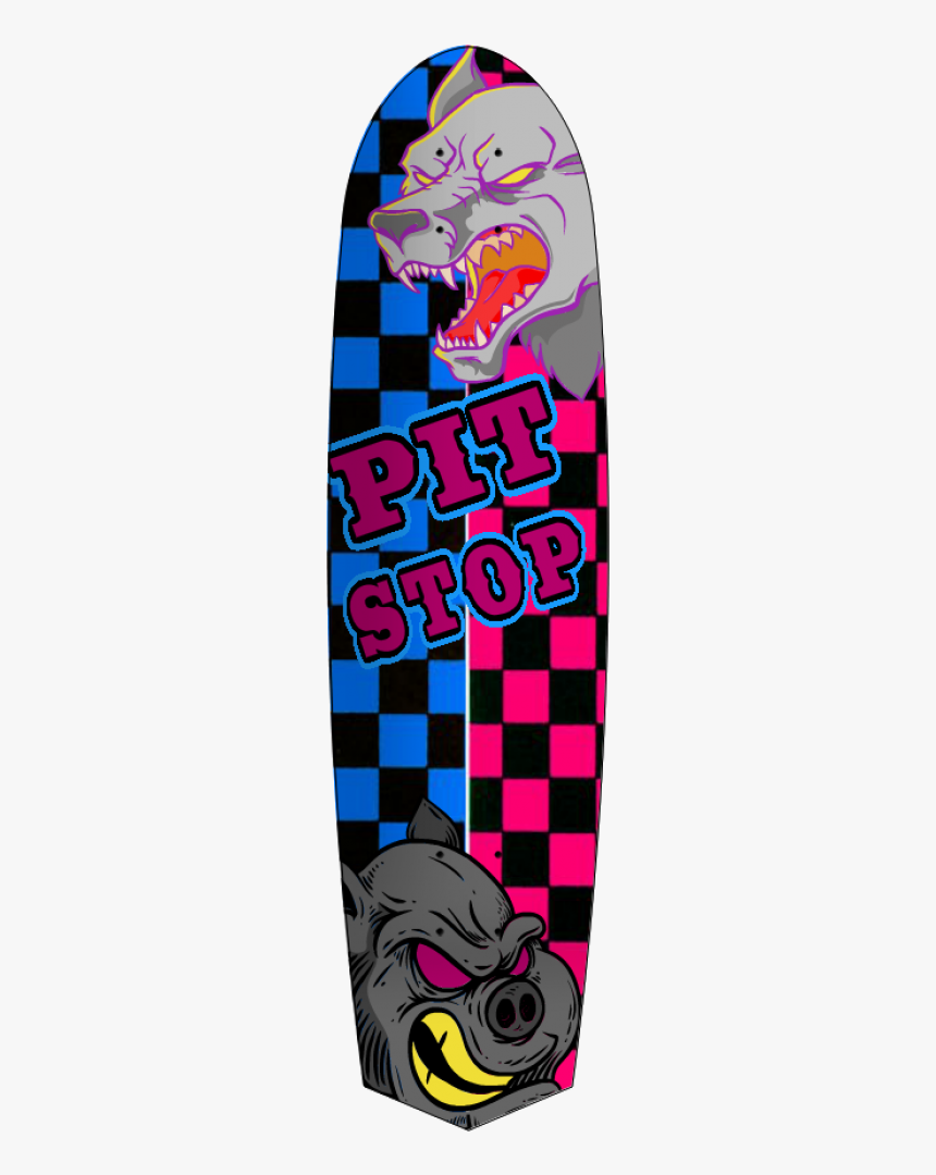 Pit Stop Long Board Pink And Blue Wolf And Pig Deck - Skateboard Deck, HD Png Download