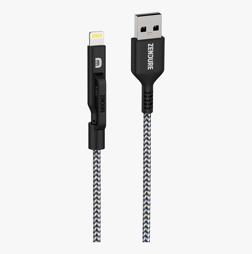 Black Zendure 2 In 1 Lightning/micro Usb Cable 1m - Supercord Lightning Cable Black 1m 3.3 Ft Zendure, HD Png Download