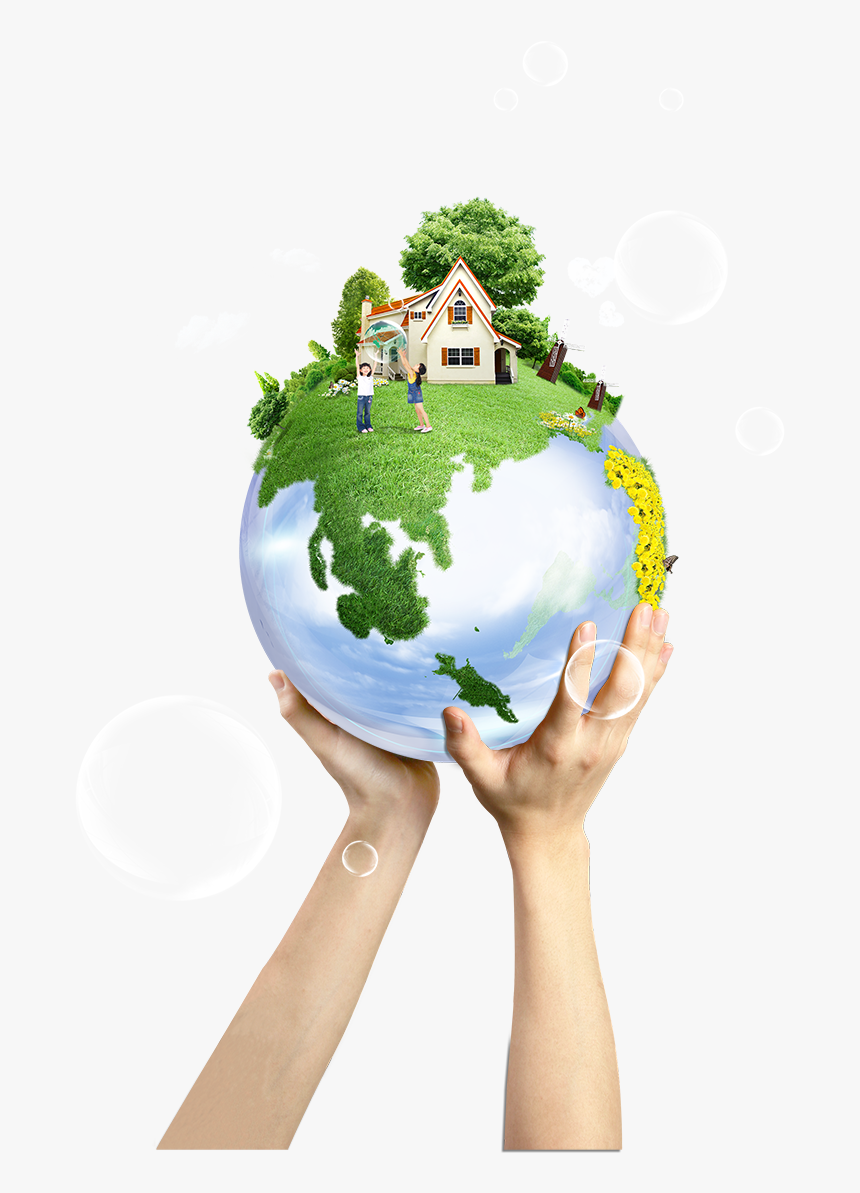 Globe In Hand With House Png - Green Background Climate Change, Transparent Png