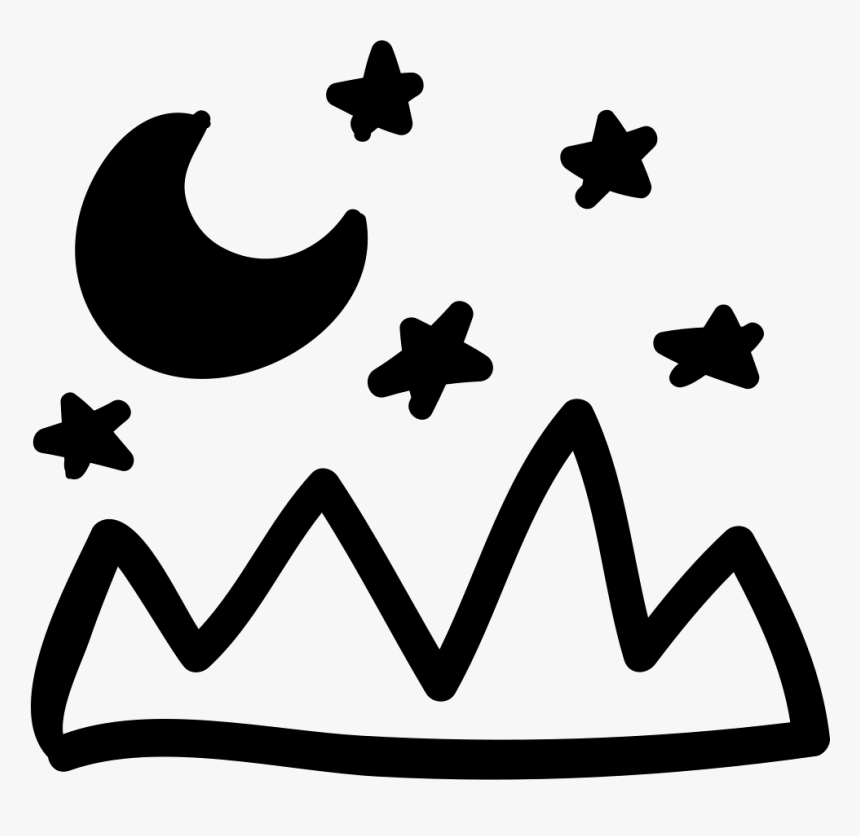 Mountains Landscape And Night Sky Hand Drawn View - Hand Drawn Moon And Stars Png, Transparent Png