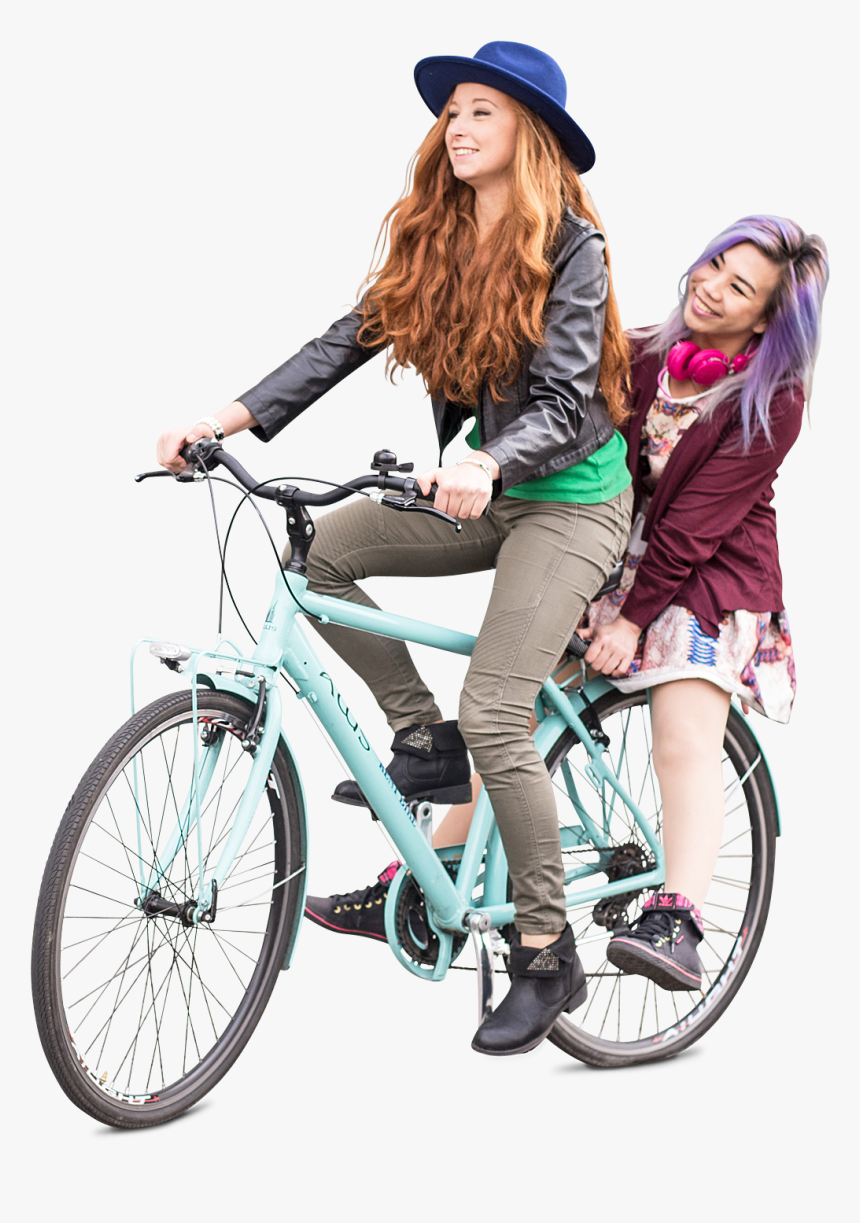 Teenagers Friends Girls Biking, Group Photo On Bicycle - Girl With Bicycle Png, Transparent Png