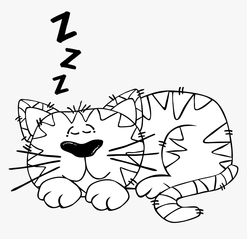 Cat Napping Clipart Black And White, HD Png Download