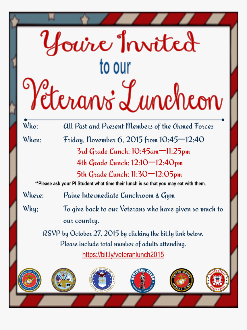Veterans Day Lunch Invitation, HD Png Download