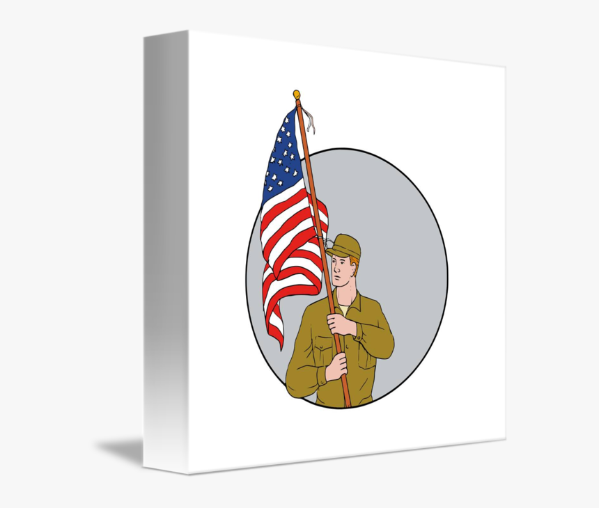 American Soldier Holding Usa Flag Circle Drawing - Soldier With Flag Drawing, HD Png Download