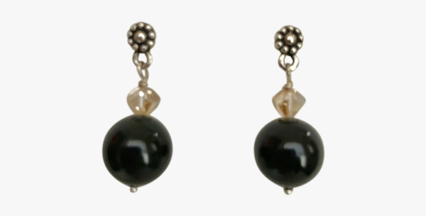 Silver Ball Motif Posts Black Pearl Earrings 
 Class - Earrings, HD Png Download