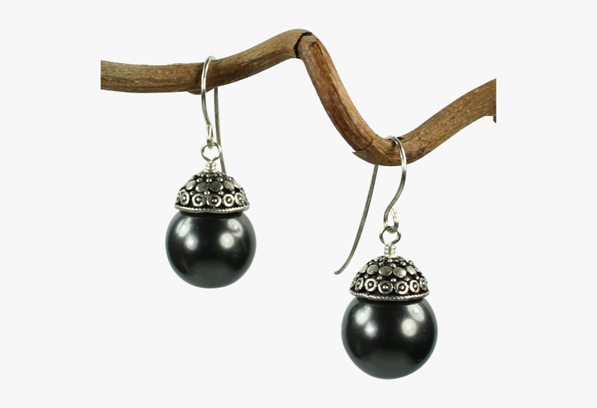 Black Pearl Filigree Cap Earrings 
 Class Lazyload - Black Pearl Drop Earrings With Silver Filigree, HD Png Download