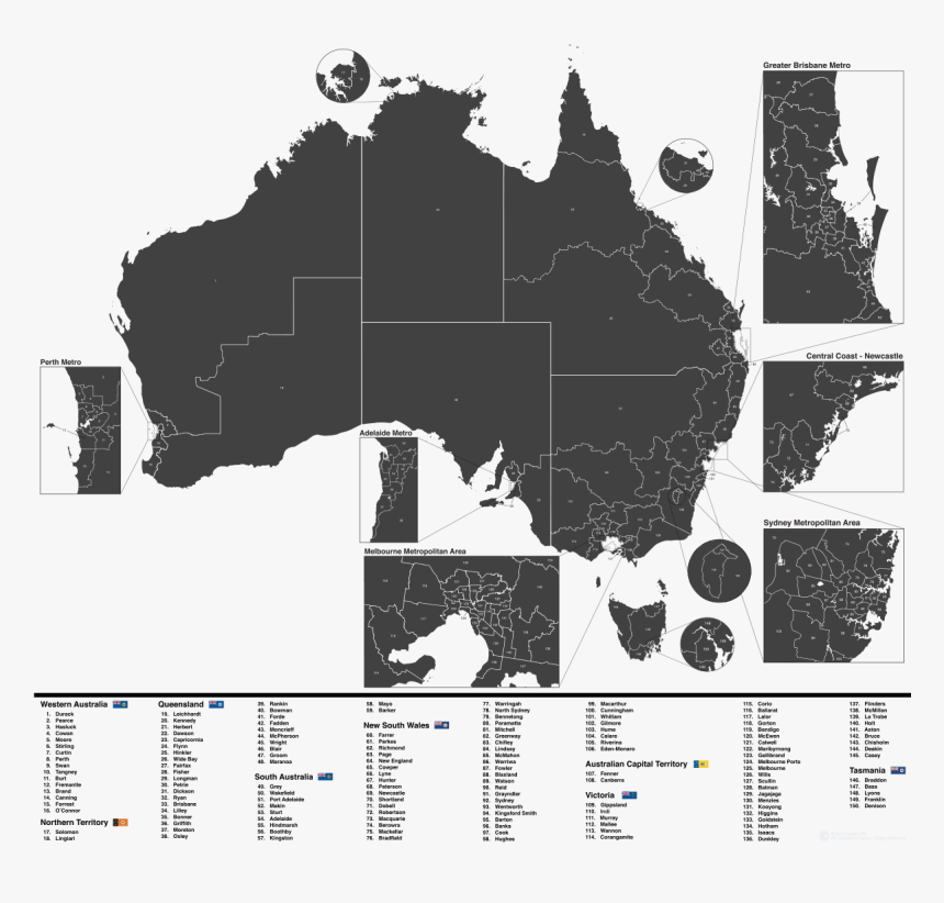Vector Map Of Australia , Png Download - Australian Electoral Map 2019, Transparent Png