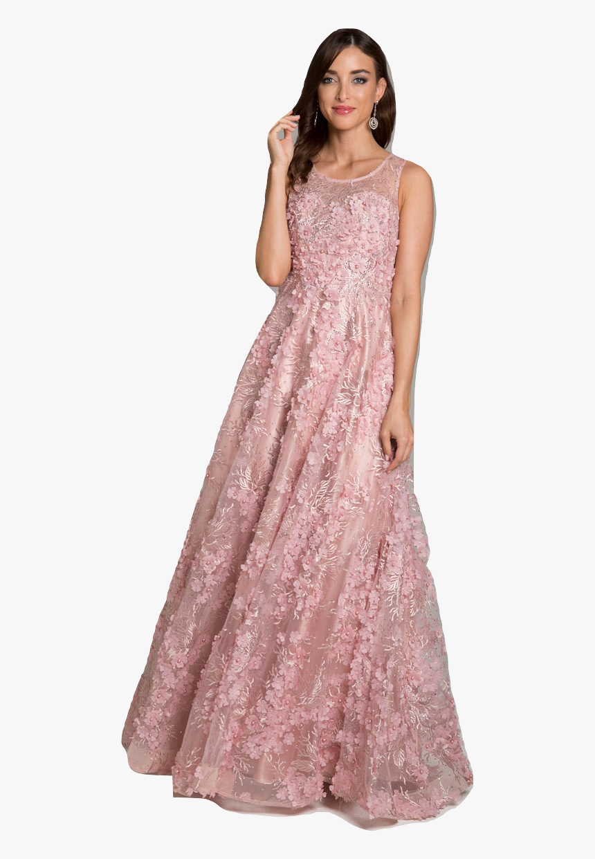 Lara 29943- Sheer High Neck Floral Applique Lace Gown - Gown, HD Png Download