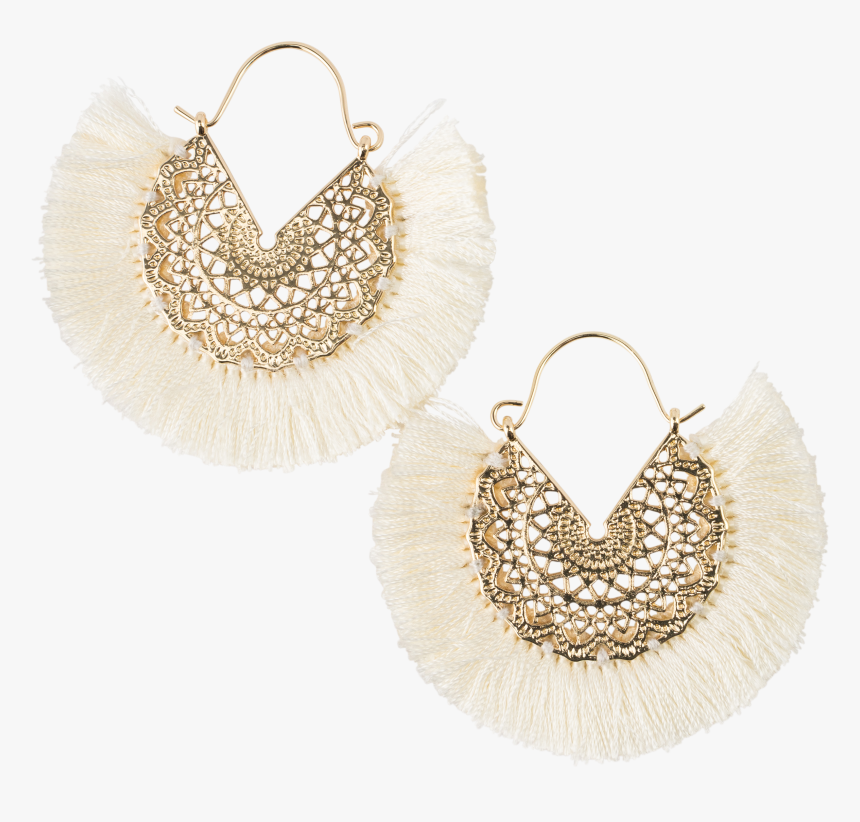*cream Fringe Fan Earrings - Earrings, HD Png Download
