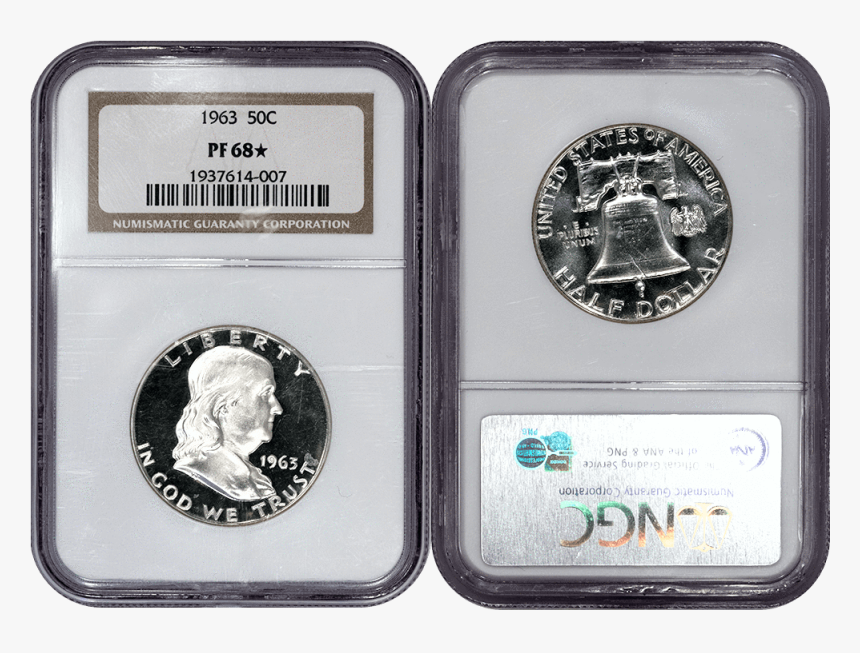 Proof 1963 Franklin Half Dollar ~ Ngc Pf 68 Star - Silver, HD Png Download