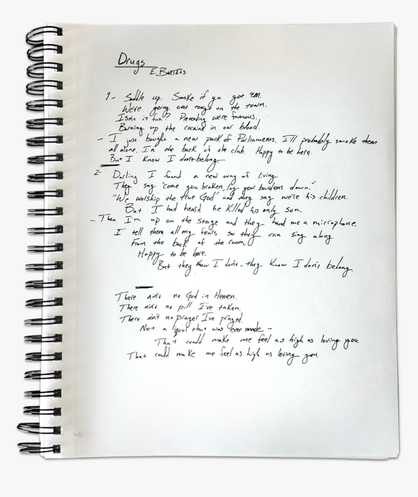 Drugs Lyricsheet Notebook - My Time Evan Bartels Lyrics, HD Png Download