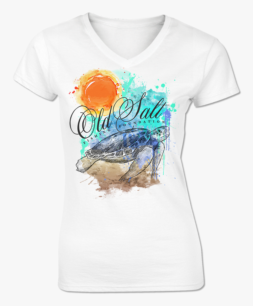 Ladies V-neck Cotton/poly Blend Fishing Tee - Marlin, HD Png Download