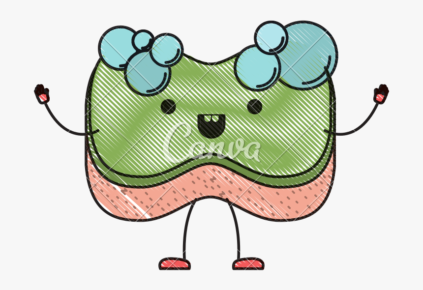 Kawaii Cartoon With Bubbles Clipart , Png Download - Esponja El Kawaii, Transparent Png