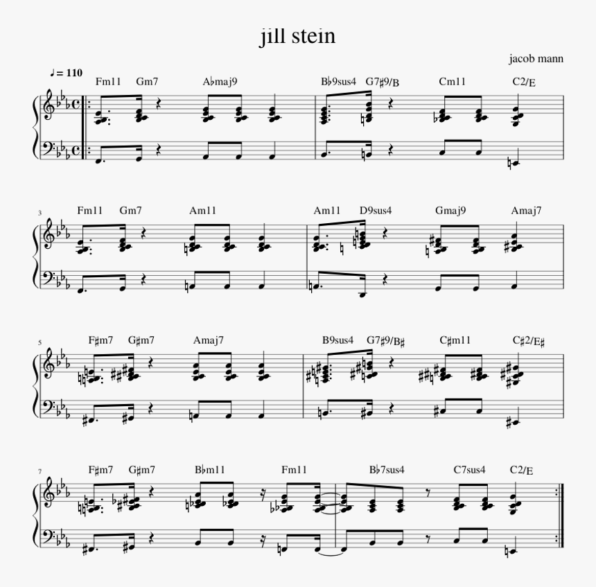 Jill Stein By Jacob Mann Sheet Music For Piano Download - Love Letters Elvis Piano Sheet, HD Png Download
