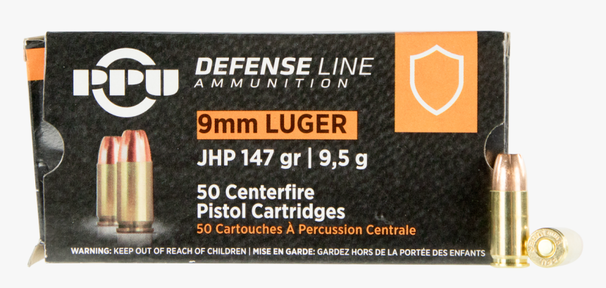 N - 147 Grain Jacketed Hollow Point Ppu Luger 9mm Ammo, HD Png Download