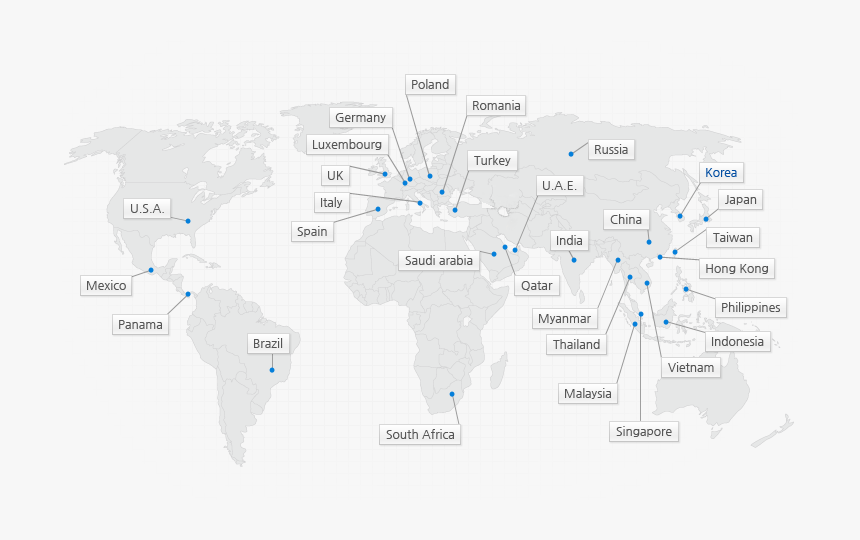 글로벌네트워크 해외사업장 - White World Map On Black Background, HD Png Download