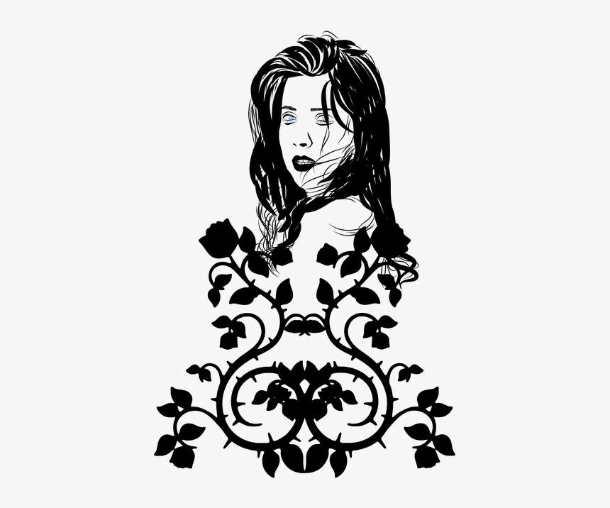 Woman, Rose, Roses, Flowers, Thorns, Abstract, Black - Illustration, HD Png Download