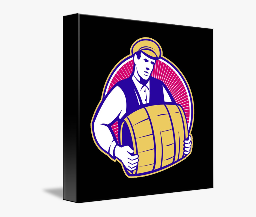 Bartender Carrying Beer Keg Retro Round Ornament - Illustration, HD Png Download