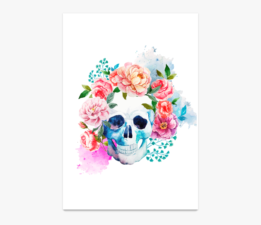 Caveira Com Flor - Day Of The Dead Flower Skull, HD Png Download