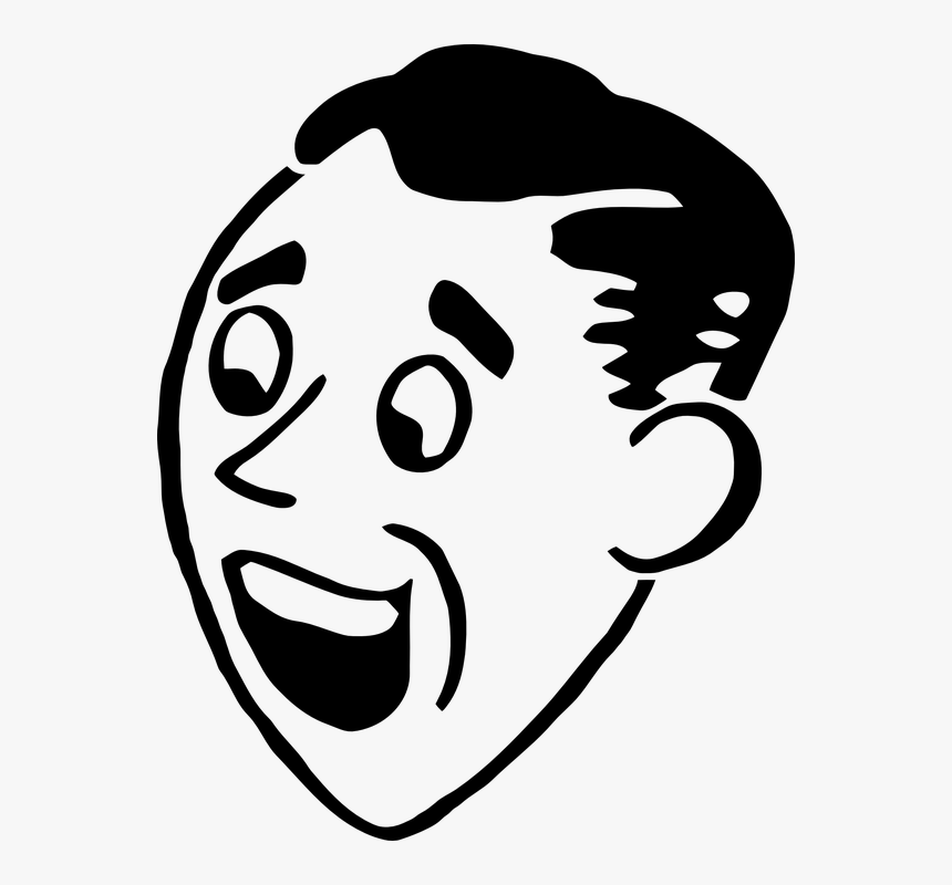 Face, Male, Man, Smile, Smiling, Happy, Eyes, Nose - Black And White Surprised Person, HD Png Download
