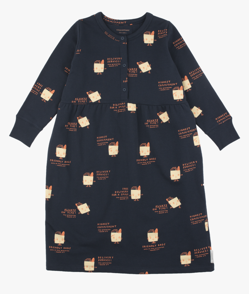 Tiny Cottons Friendly Bags Fleece Dress / Navy / Eggnog - Tiny Cottons Girl Dress, HD Png Download