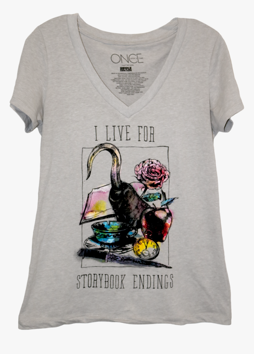 A V Neck T Shirt With Watercolor Images Of A Hook, - Live For Storybook Endings Shirt, HD Png Download