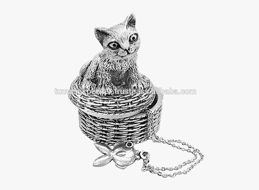 Malaysia Pewter Kitty Cat Trinket Box With Matching - Sketch, HD Png Download