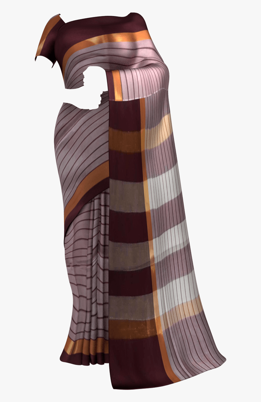 Maroon Cotton Saree With Thin Stripes Pattern Cotton - Gown, HD Png Download