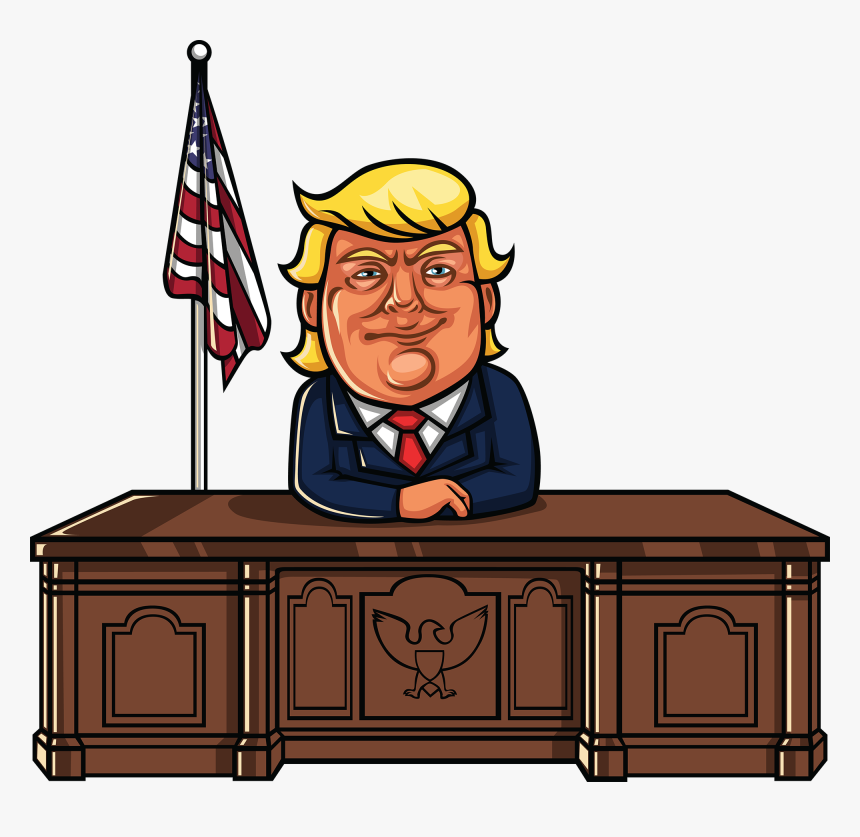 He S Not Focussing On The Policy Under Discussion Folks - Cartoon Donald Trump Sitting At Desk, HD Png Download